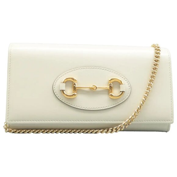 100% Authentic GUCCI Horsebit 1955 Chain Wallet White Leather Shoulder Bag - Picture 1 of 12